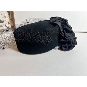 Vtg Sonni San Francisco Hat Vintage Women's Black Wool Ruffled Trim USA